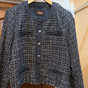 crosby Black and White Tweed Collarless Button Jacket